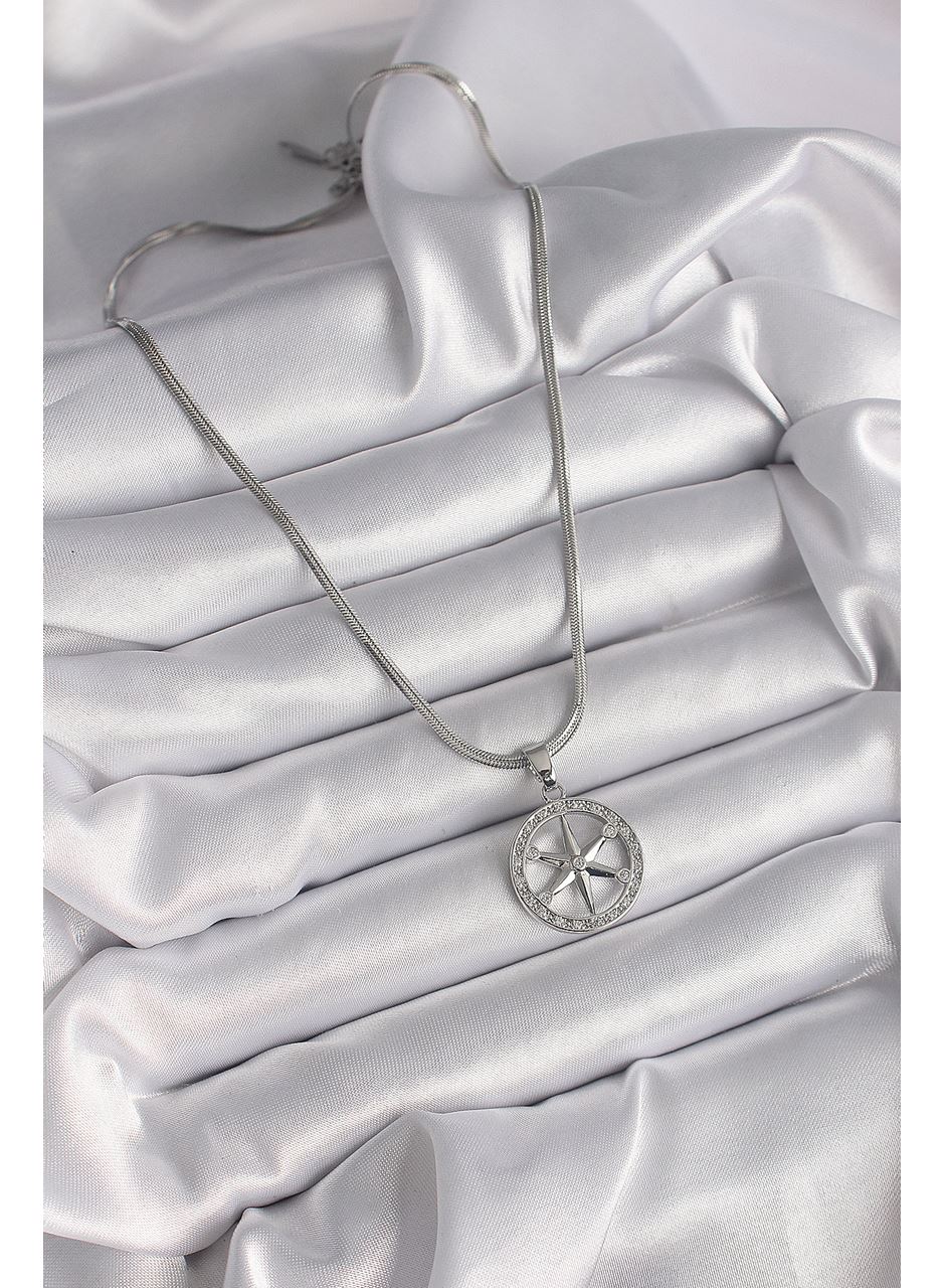 316L Çelik Gümüş Renk İtalyan Zincir Zirkon Taşlı Kutup Yıldız Model Kadın Kolye