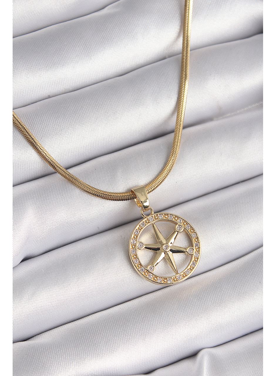 316L Çelik Gold Renk İtalyan Zincir Zirkon Taşlı Kutup Yıldız Model Kadın Kolye