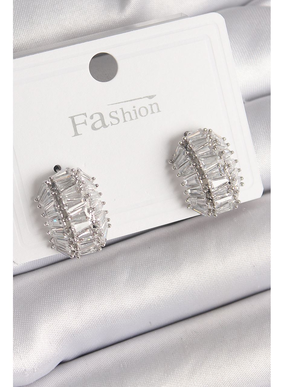 Pirinç Gümüş Renk Zirkon Taşlı Kaplumbağa Kabuğu Model Kadın Küpe