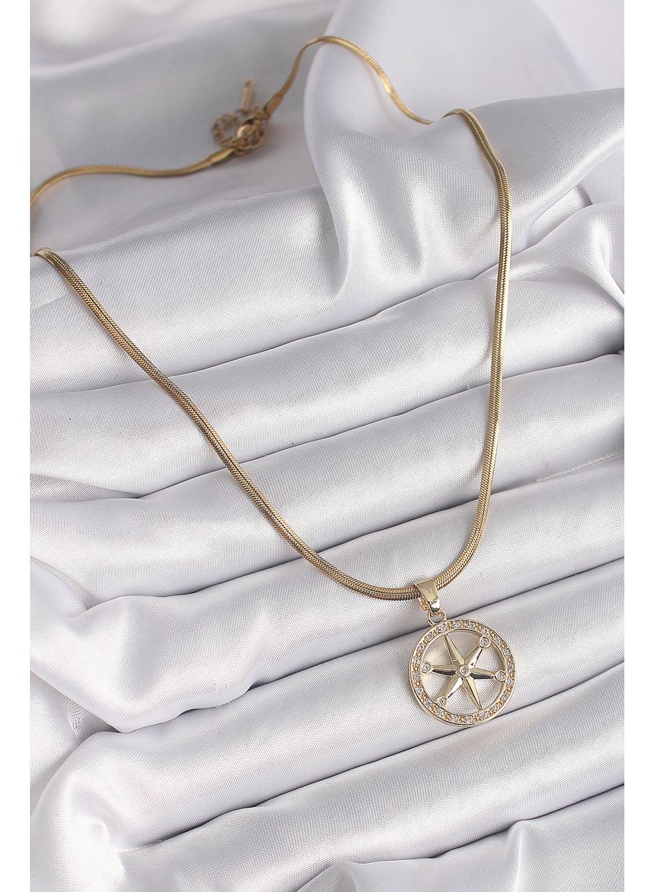 316L Çelik Gold Renk İtalyan Zincir Zirkon Taşlı Kutup Yıldız Model Kadın Kolye