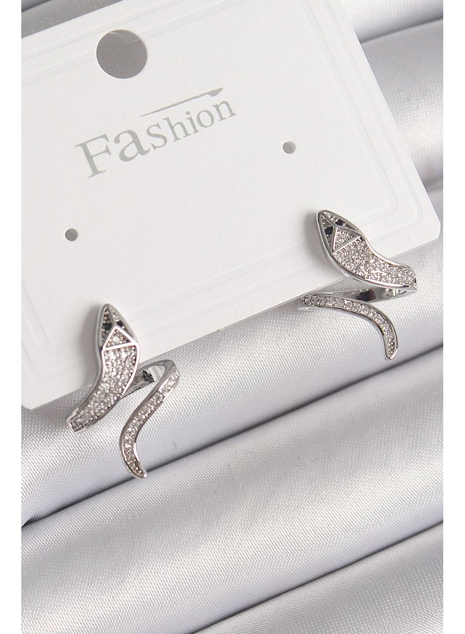 Pirinç Gümüş Renk Zirkon Taşlı Yılan Model Kadın Küpe