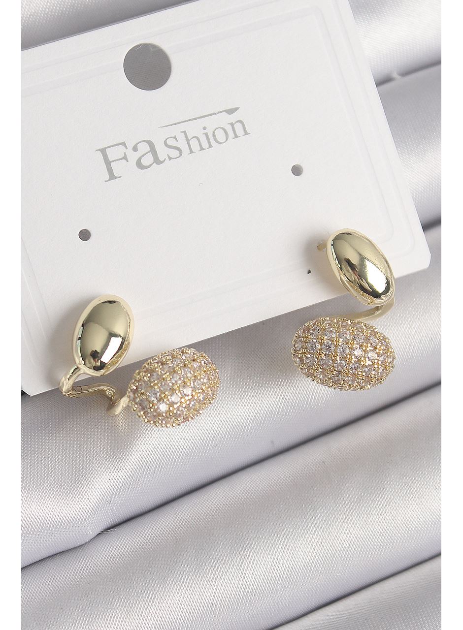 Pirinç Gold Renk Zirkon Taşlı Bombeli Model Kadın Küpe