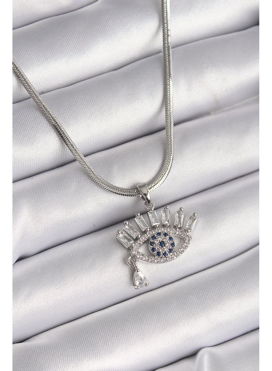 316L Çelik Gümüş Renk İtalyan Zincir Zirkon Taşlı Göz Model Kadın Kolye