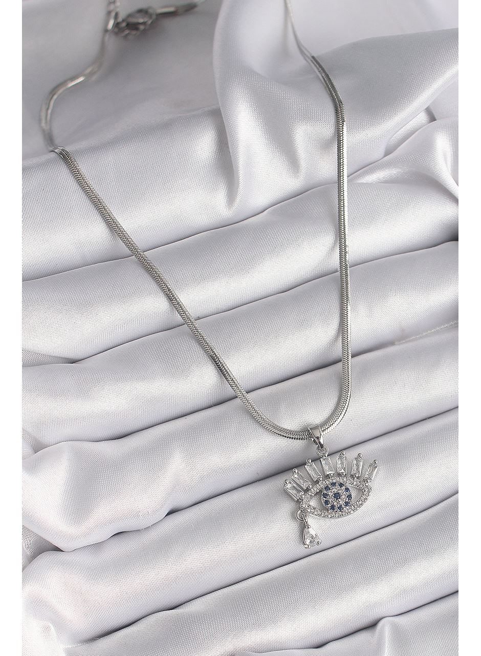 316L Çelik Gümüş Renk İtalyan Zincir Zirkon Taşlı Göz Model Kadın Kolye