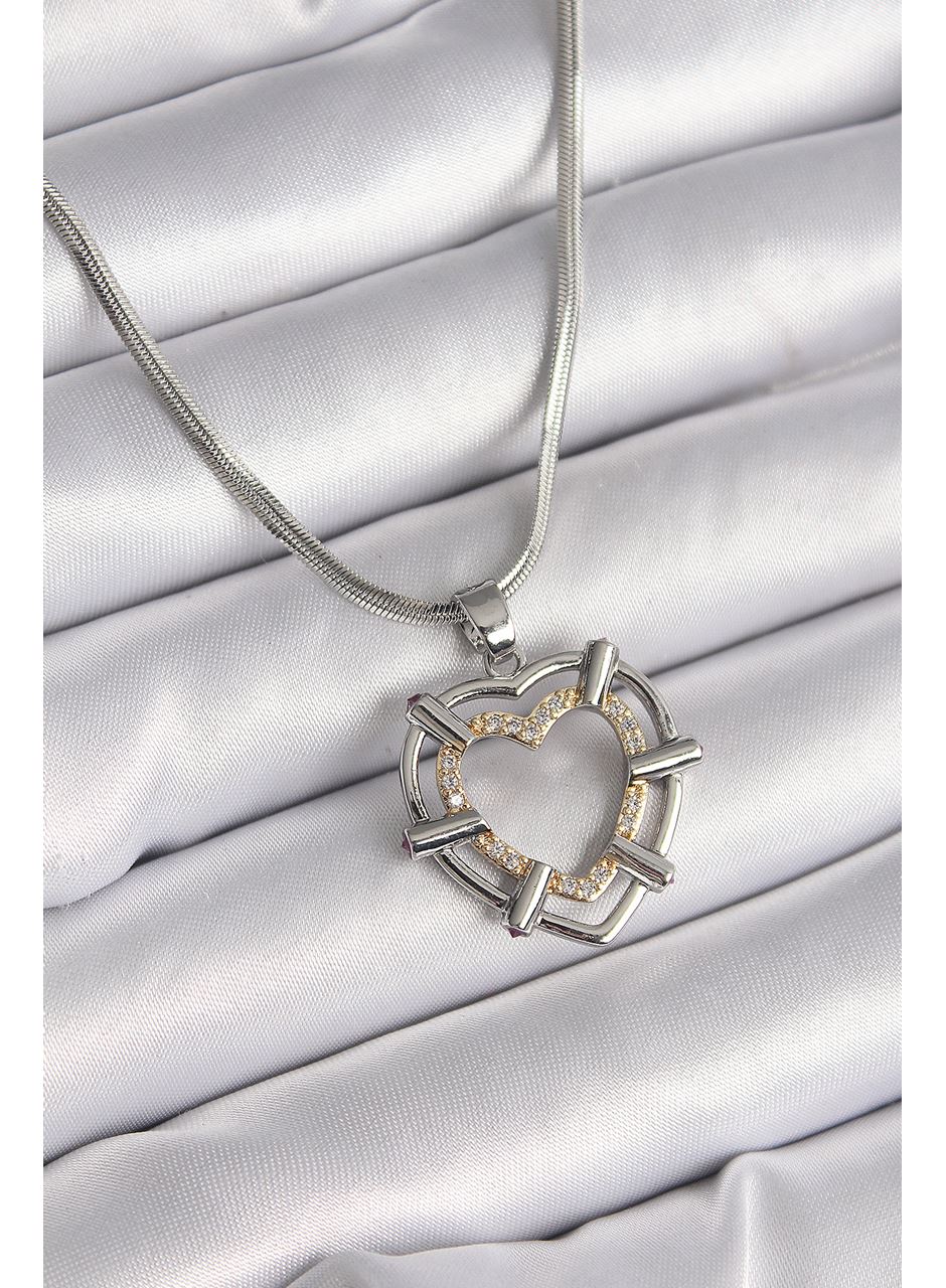 316L Çelik Gümüş Renk İtalyan Zincir Mix Renk Zirkon Taş Detay Kalp Model Kadın Kolye