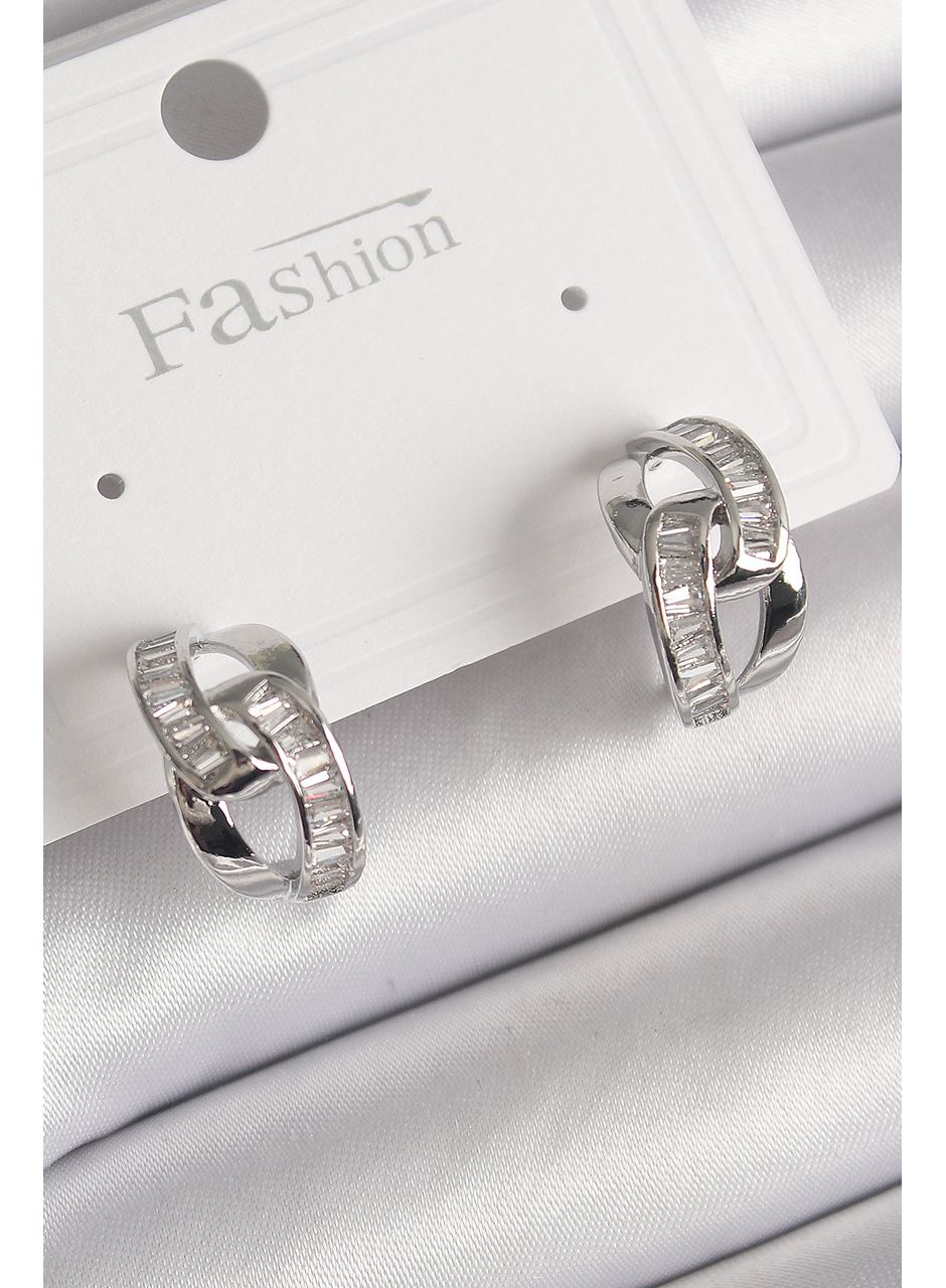 Pirinç Gümüş Renk Zirkon Taşlı Zincir Model Kadın Küpe