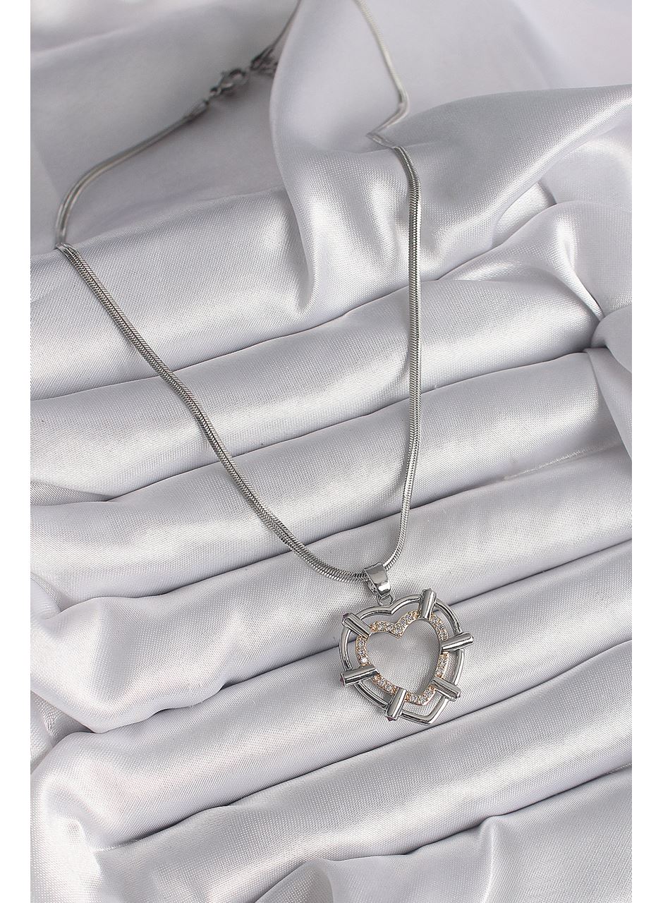 316L Çelik Gümüş Renk İtalyan Zincir Mix Renk Zirkon Taş Detay Kalp Model Kadın Kolye