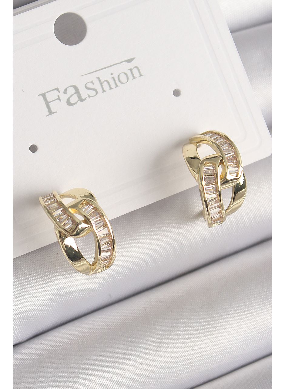 Pirinç Gold Renk Zirkon Taşlı Zincir Model Kadın Küpe