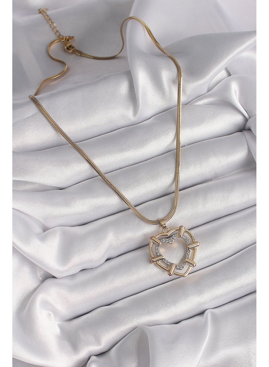 316L Çelik Gold Renk İtalyan Zincir Mix Renk Zirkon Taşlı Kalp Model Kadın Kolye