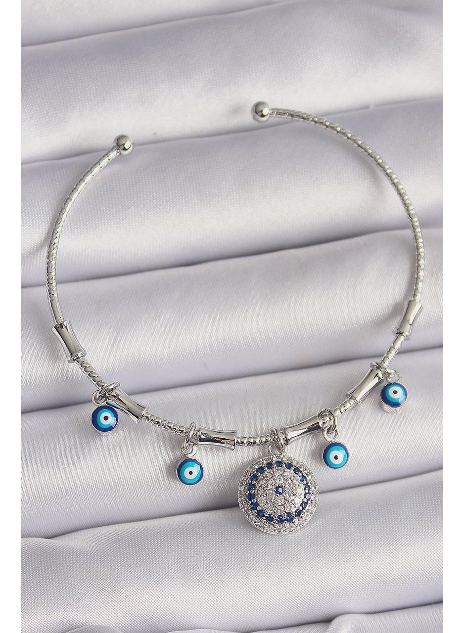 Pirinç Gümüş Renk Sallantı Zirkon Taşlı Nazar Boncuk Figür Charm Bileklik