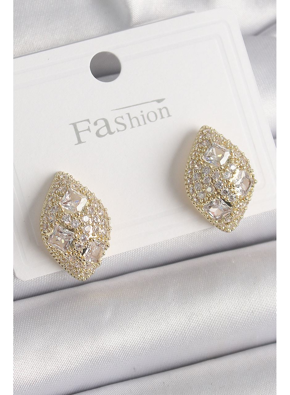 Pirinç Gold Renk Zirkon Taş İşlemeli Damla Model Kadın Küpe