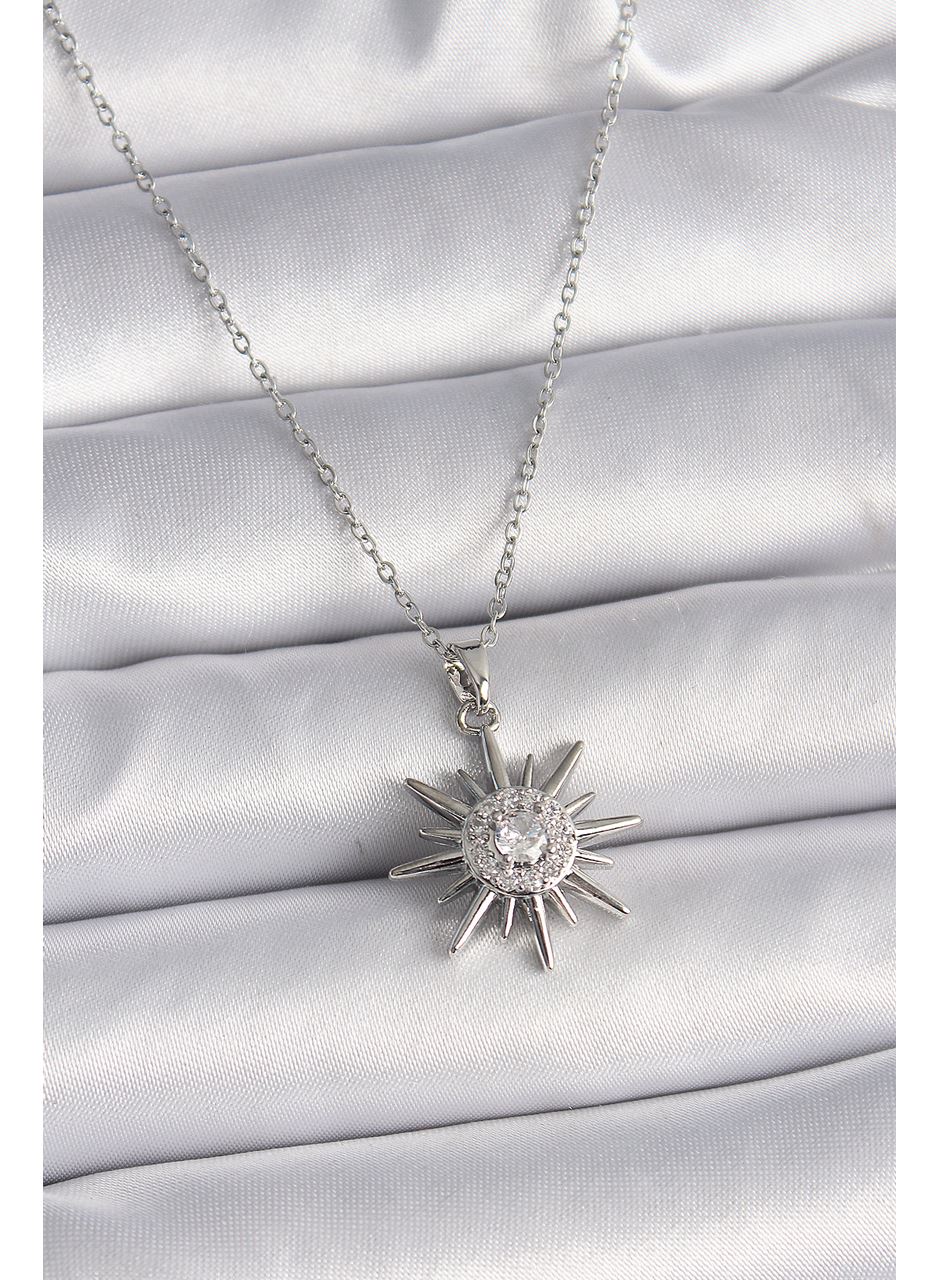 316L Çelik Gümüş Renk Zincir Zirkon Taşlı Güneş Model Kadın Yüzük