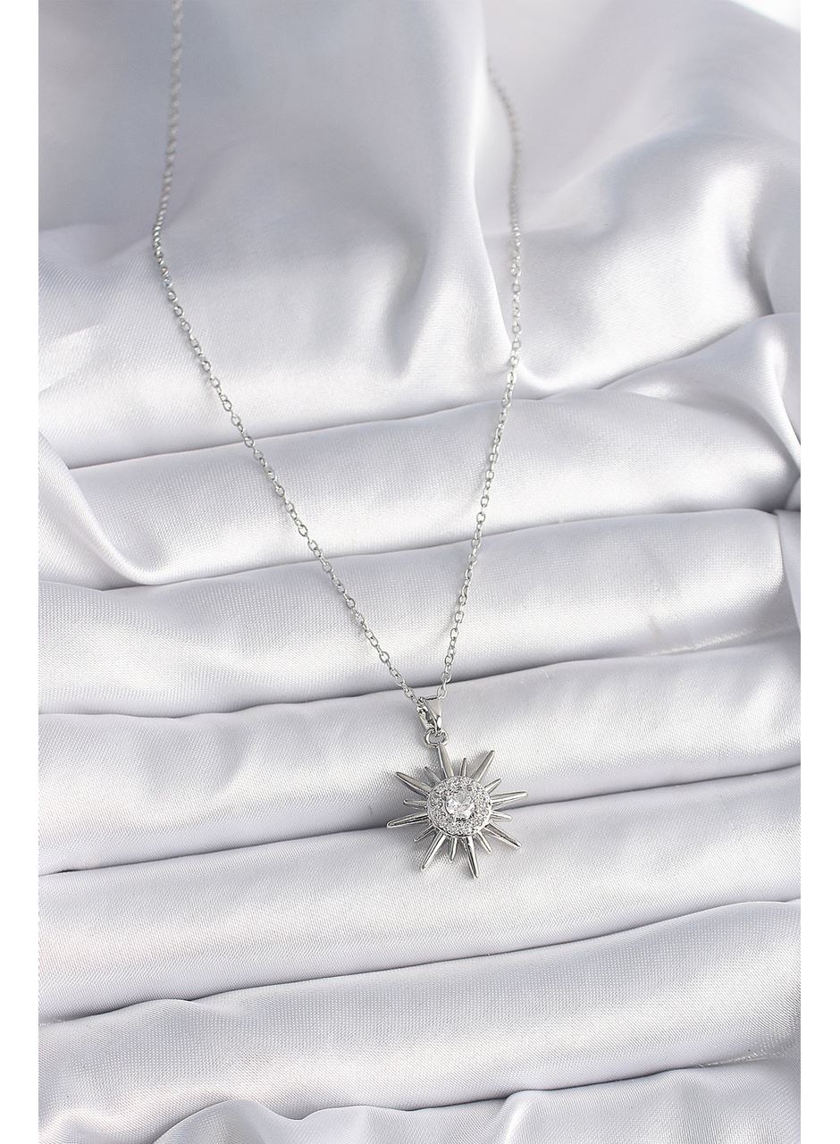 316L Çelik Gümüş Renk Zincir Zirkon Taşlı Güneş Model Kadın Yüzük