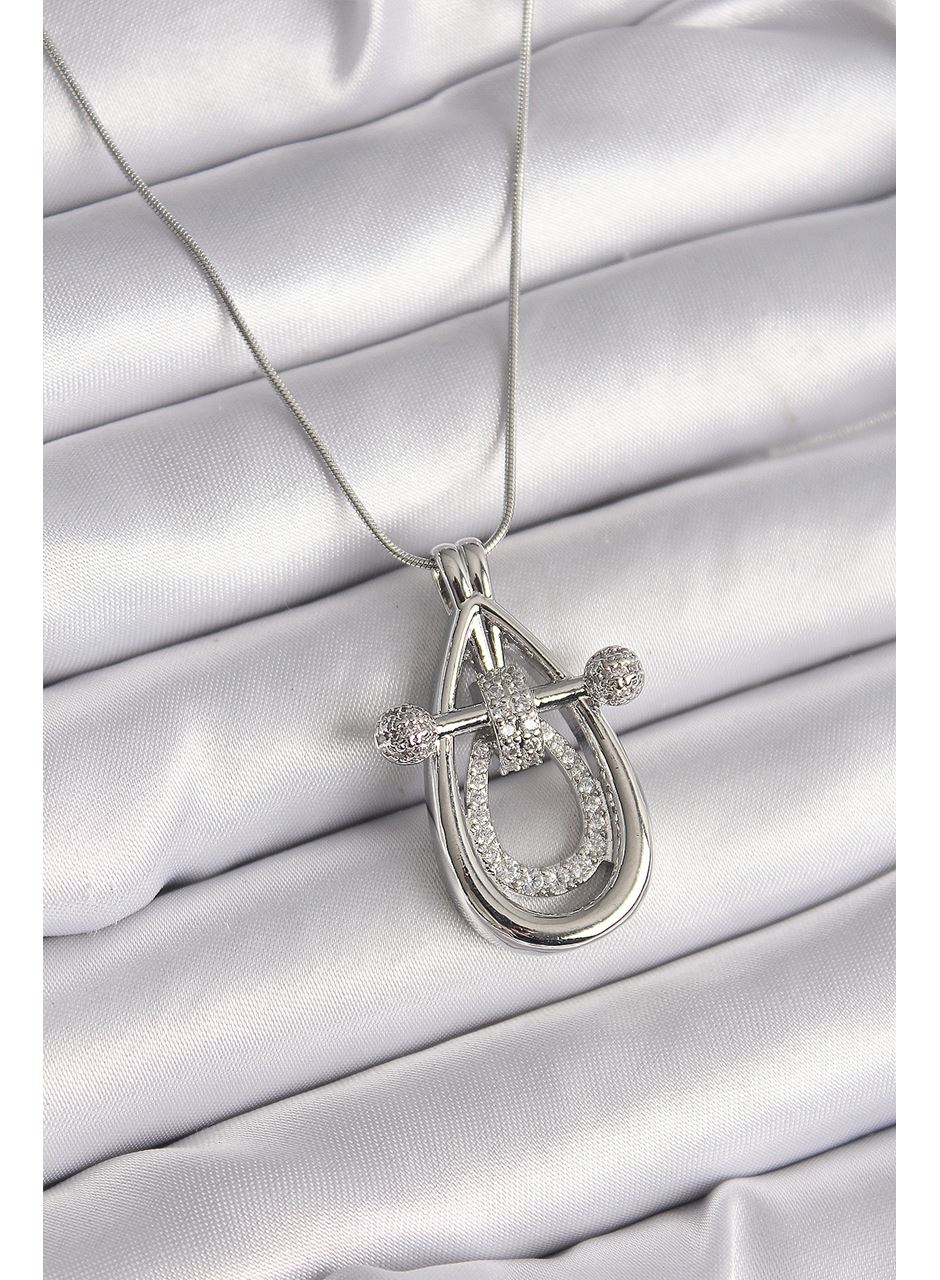 316L Çelik Gümüş Renk Zirkon Taşlı Damla Model Kadın Kolye