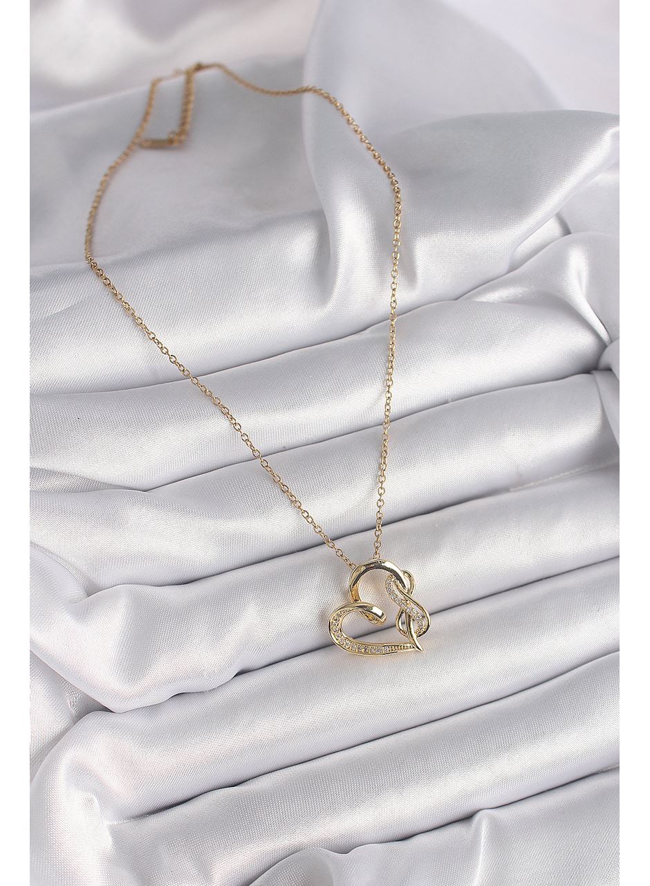316L Çelik Gold Renk Zincir Zirkon Taş Detaylı Kalp Model Sonsuzluk Detay Kadın Kolye
