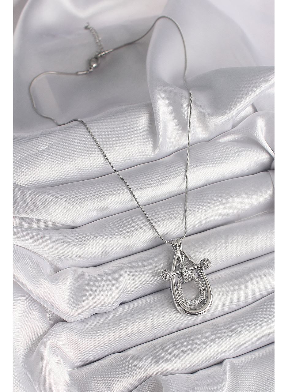 316L Çelik Gümüş Renk Zirkon Taşlı Damla Model Kadın Kolye