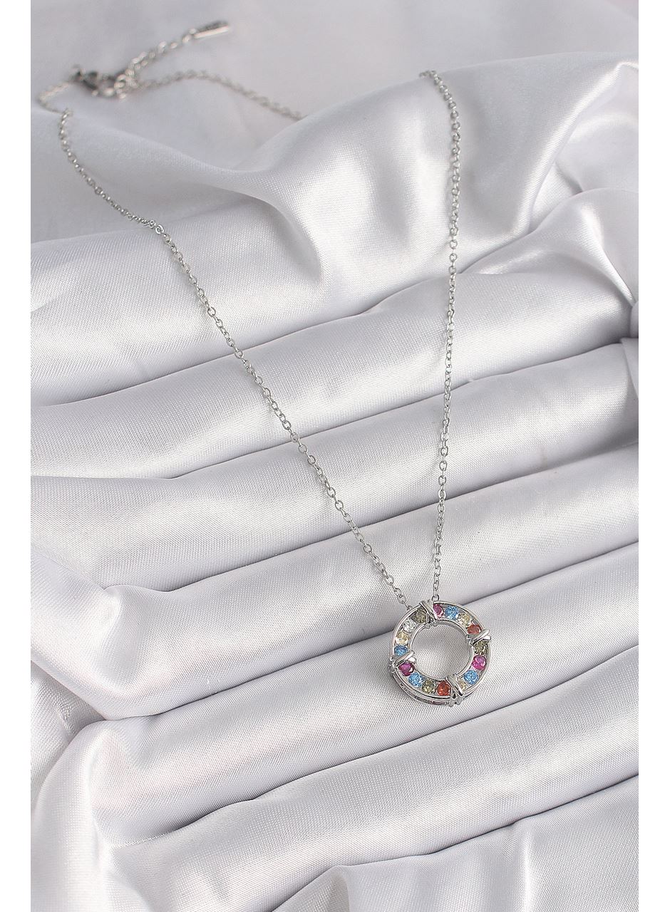 316L Çelik Gümüş Renk Zincir Renkli Zirkon Taşlı Xoxo Model Kadın Kolye