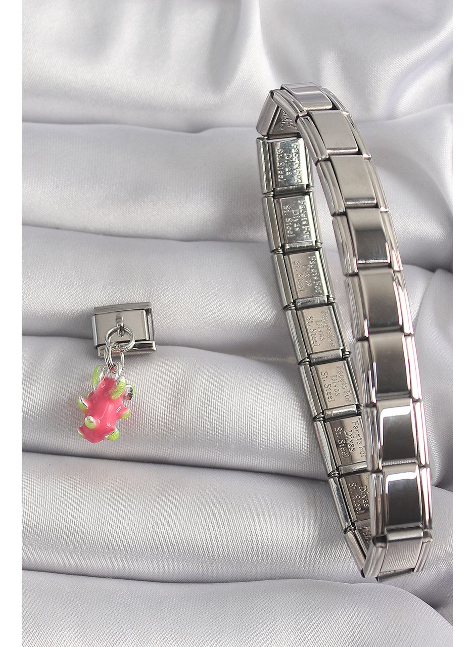 316L Çelik Gümüş Renk Sallantı Ejder Meyvesi Model Nomination Charm