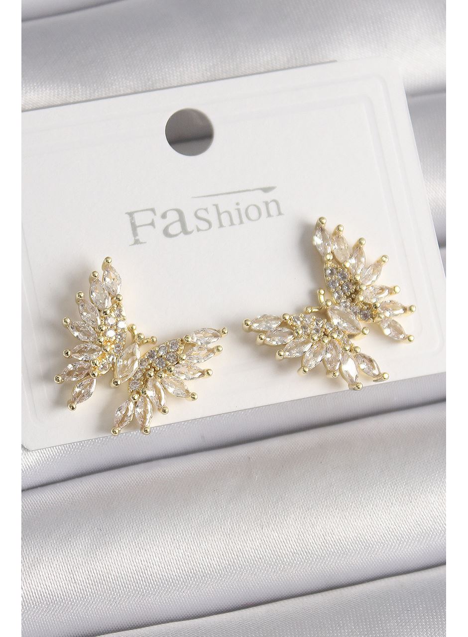 Pirinç Gold Renk Zirkon Taşlı Kelebek Model Kadın Küpe