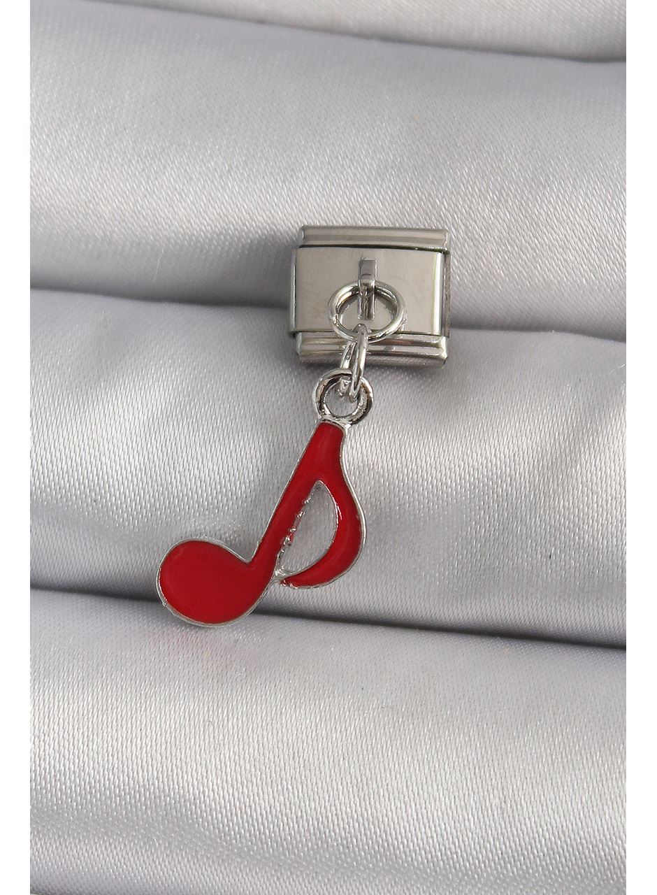 316L Çelik Gümüş Renk Kırmızı Nota Model Nomination Charm