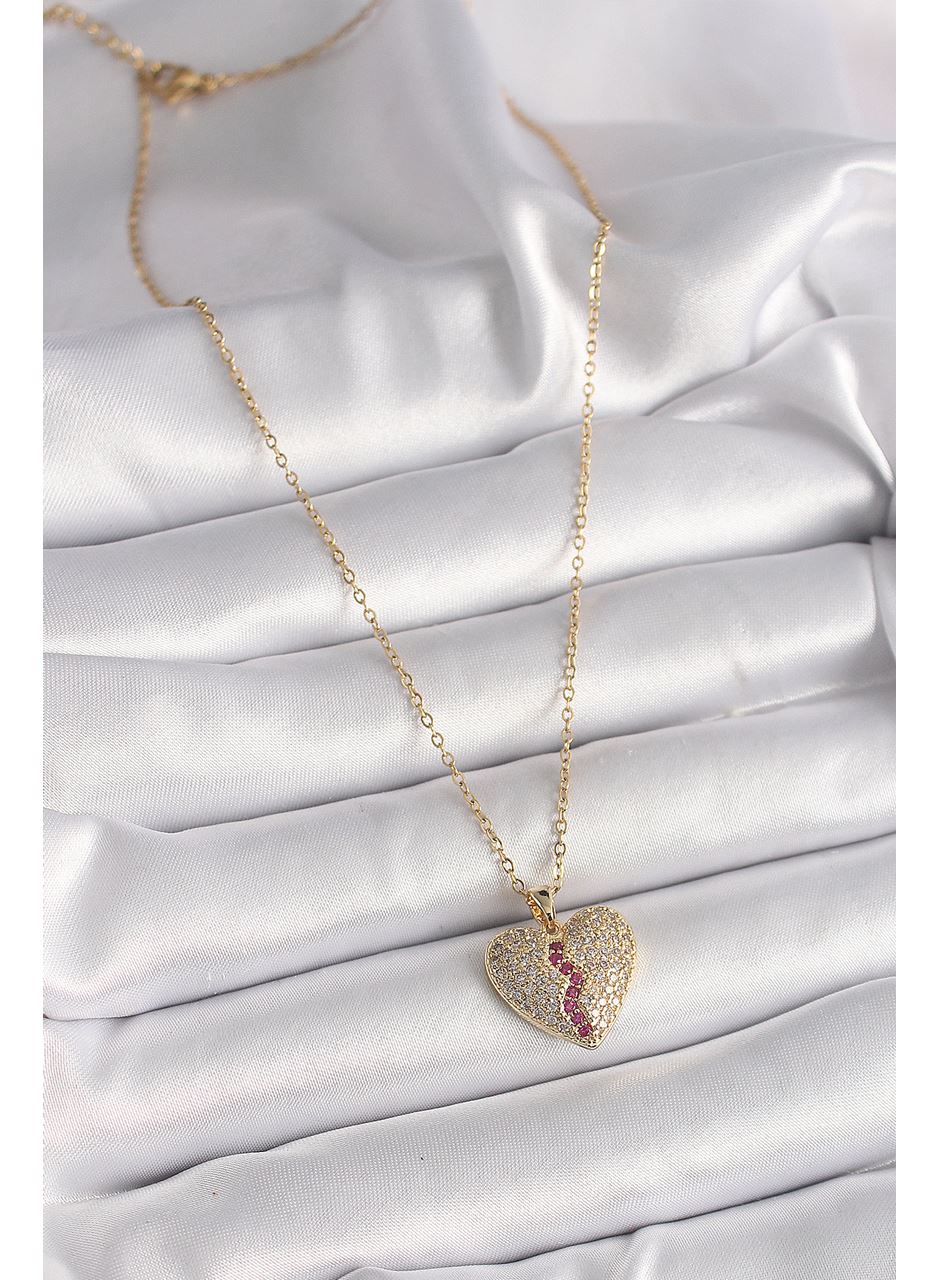 316L Çelik Gold Renk Zincir Zirkon Taşlı Kalp Model Kadın Kolye