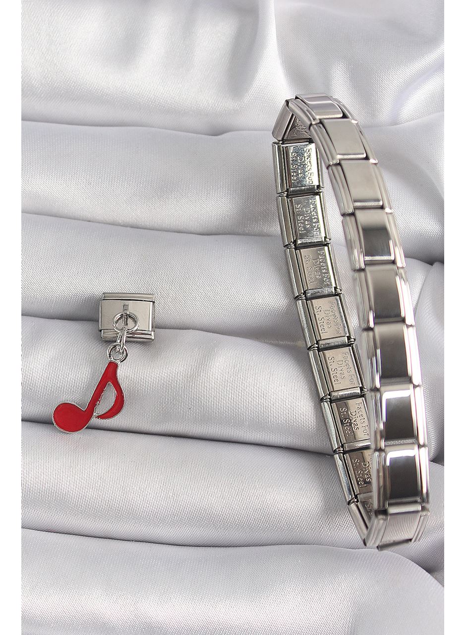 316L Çelik Gümüş Renk Kırmızı Nota Model Nomination Charm