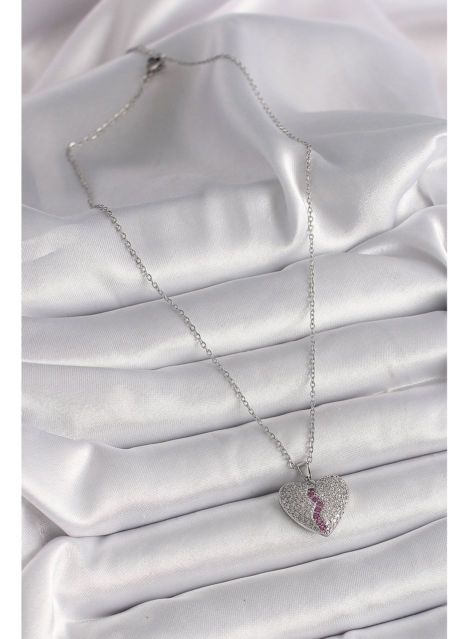 316L Çelik Gümüş Renk Zincir Zirkon Taşlı Kalp Model Kadın Kolye