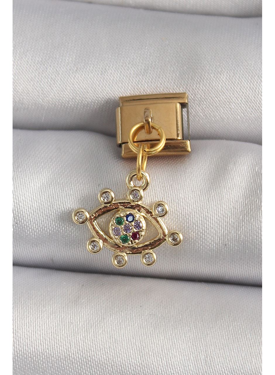316L Çelik Gold Renk Sallantı Zirkon Taşlı Göz Model Nomination Charm