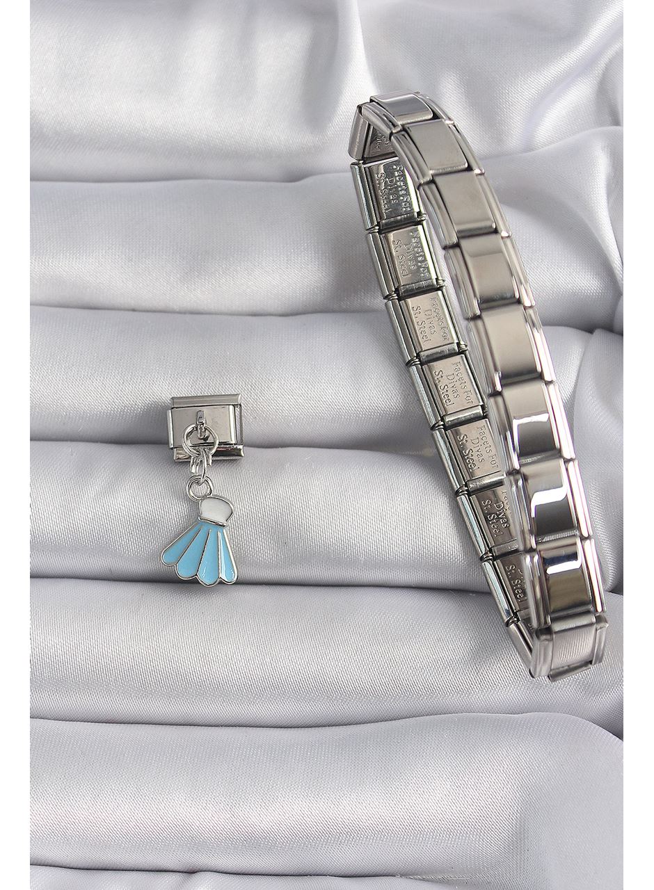 316L Çelik Gümüş Renk Mavi Renk Sallantı Elbise Model Nomination Charm