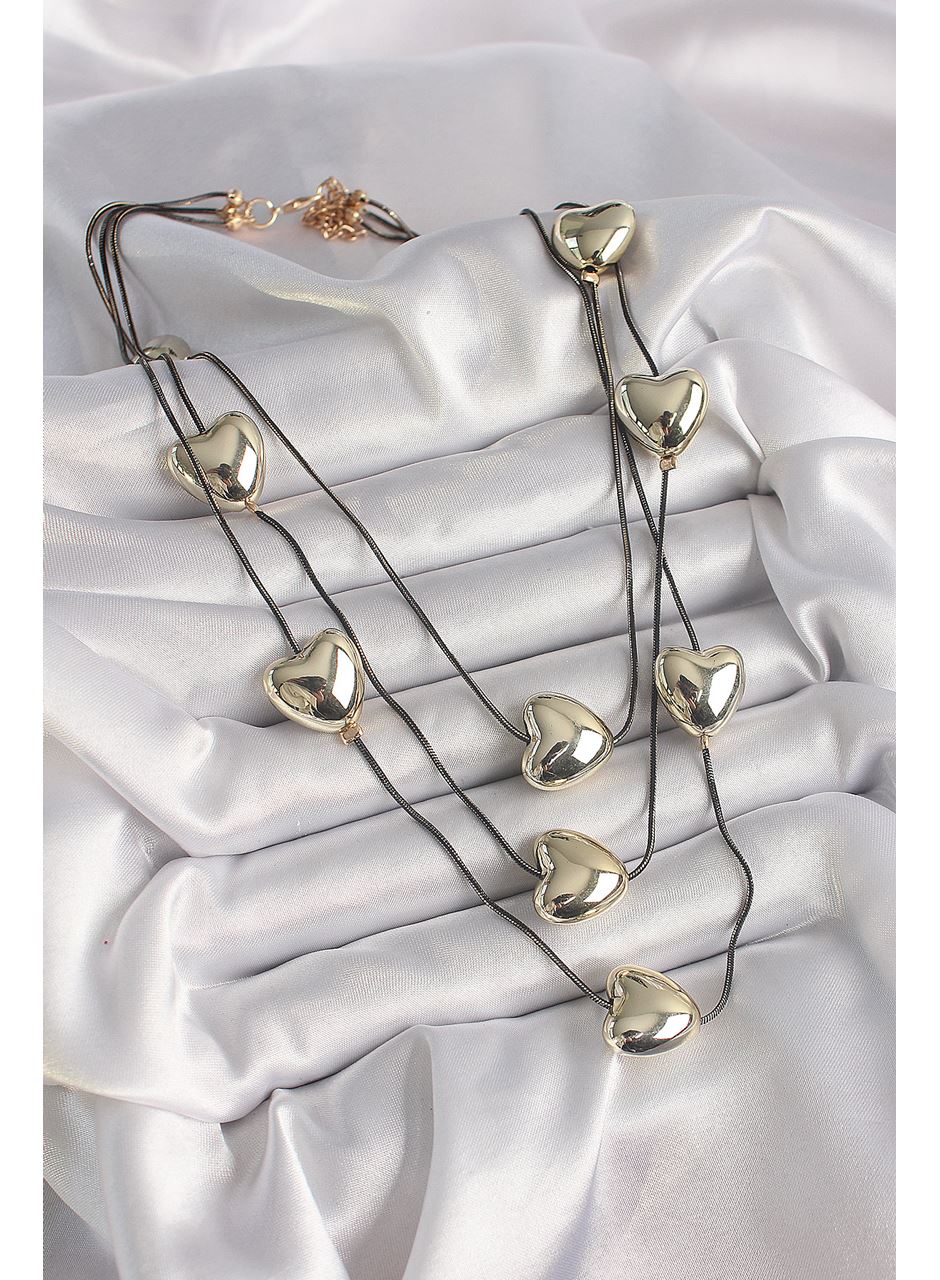 Pirinç Füme Renk Zincir 3D Gold Renk Kalp Model Kadın Kolye