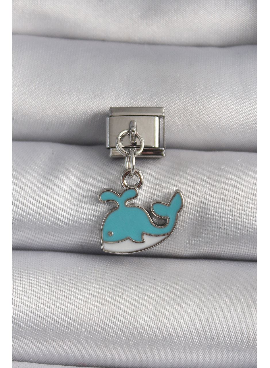 316L Çelik Gümüş Renk Sallantı Mavi Balina Model Nomination Charm