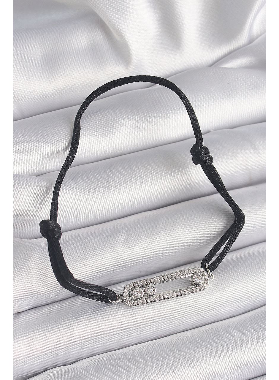 Siyah Renk İpli Asansör Zirkon Taşlı Gümüş Messika Model Kadın Bileklik