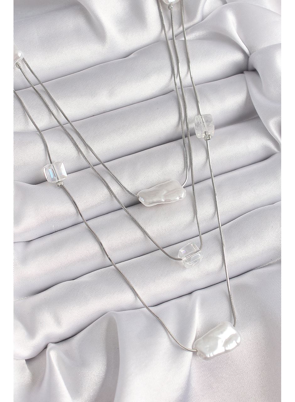 Pirinç Gümüş Renk Ezme İnci Model Çoklu Kadın Kolye