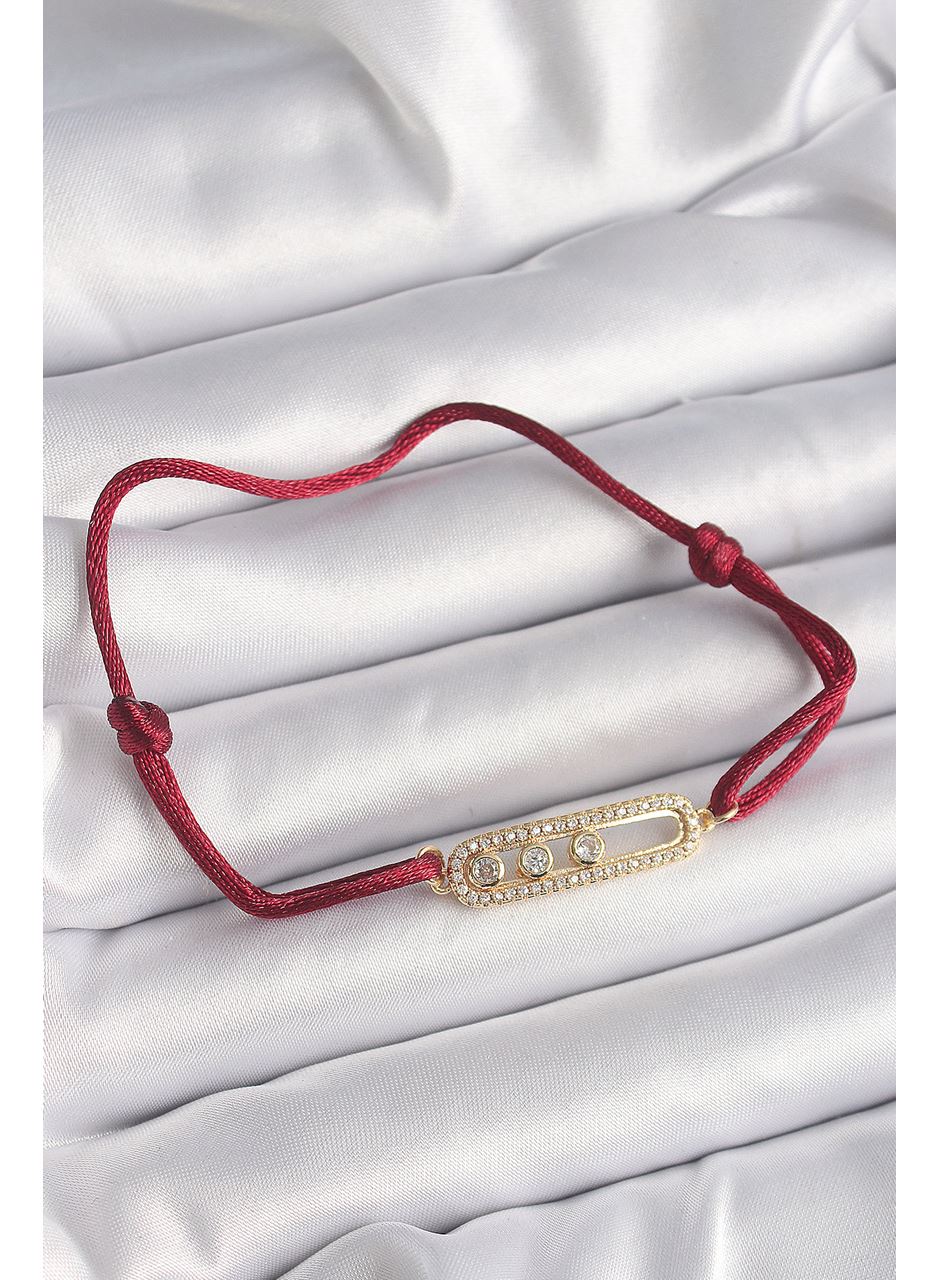 Kırmızı İpli Asansörlü Zirkon Taşlı Gold Messika Model Kadın Bileklik