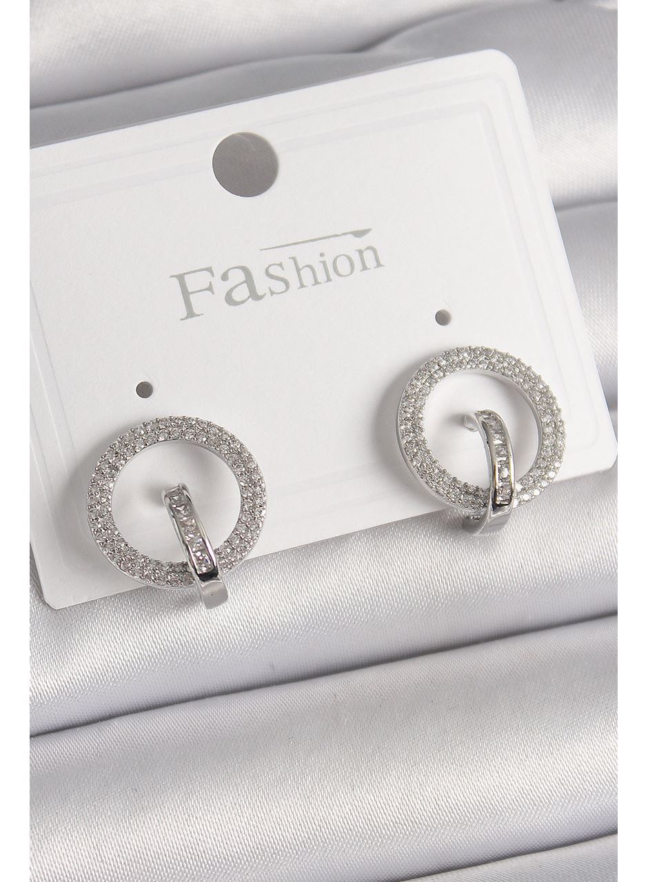 Pirinç Gümüş Renk Zirkon Taşlı Halka Model Kadın Küpe