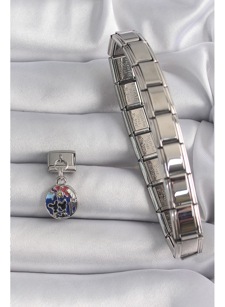 316L Çelik Gümüş Renk Sallantı Dünya Model Nomination Charm