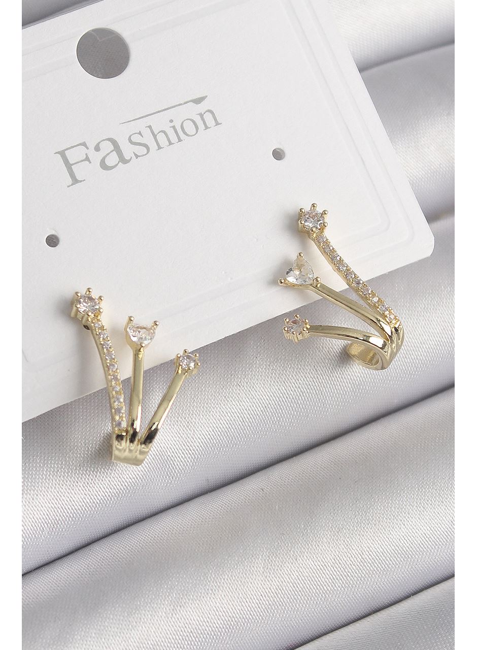 Pirinç Gold Renk Zirkon Taşlı Kadın Küpe