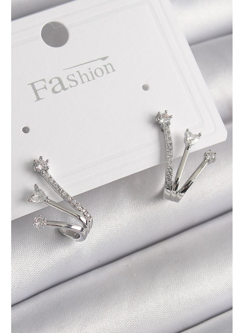 Pirinç Gümüş Renk Zirkon Taşlı Kadın Küpe