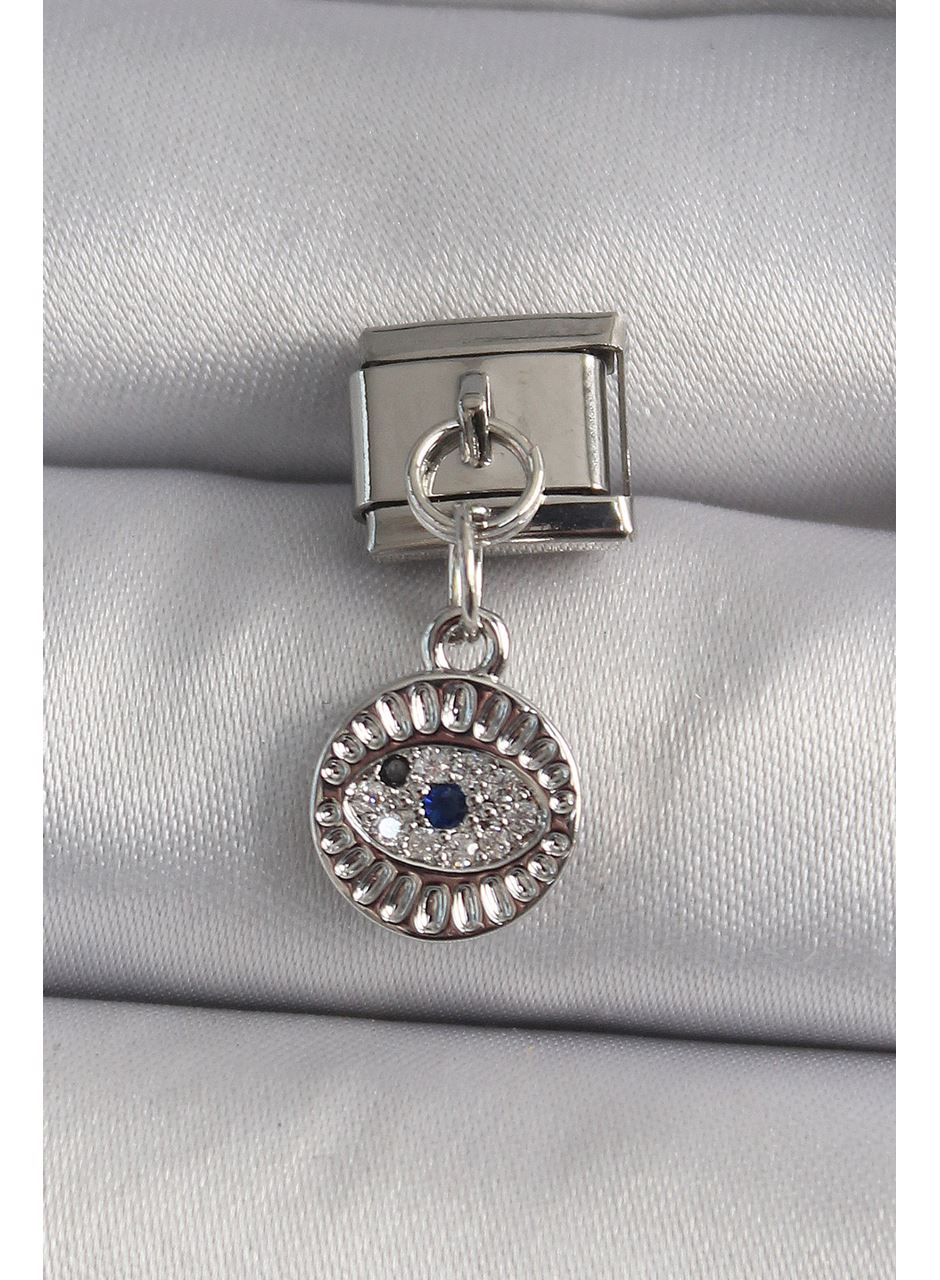 316L Çelik Gümüş Renk Sallantı Zirkon Taşlı Göz Model Nomination Charm