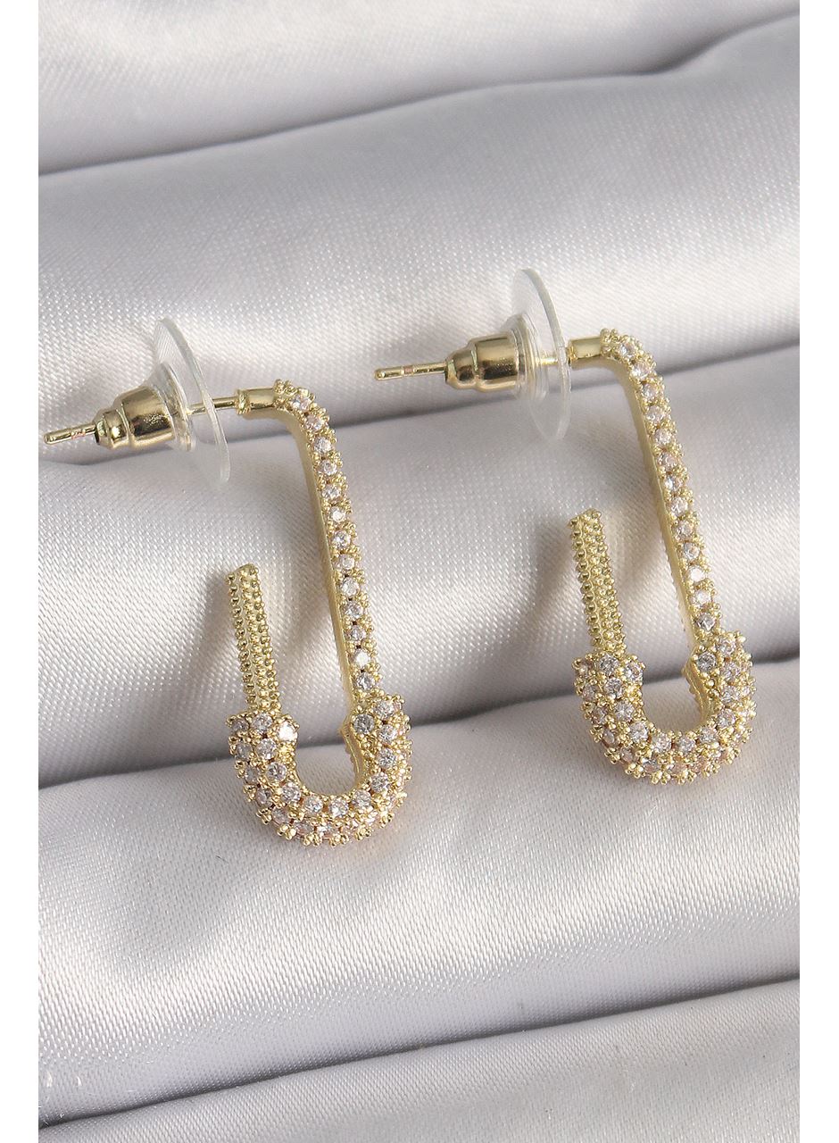 Pirinç Gold Renk Zirkon Taşlı Çengelli İğne Model Kadın Küpe