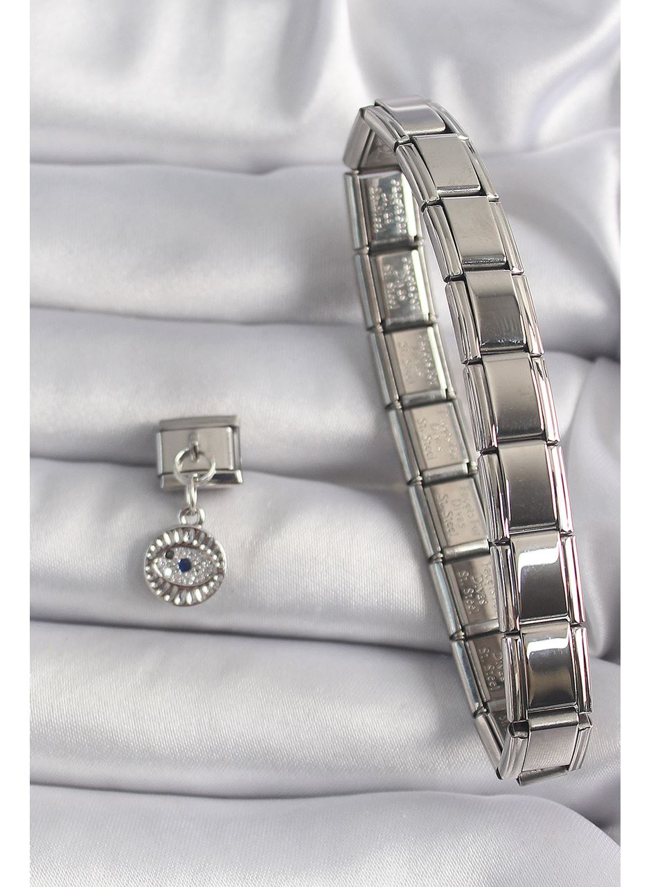 316L Çelik Gümüş Renk Sallantı Zirkon Taşlı Göz Model Nomination Charm