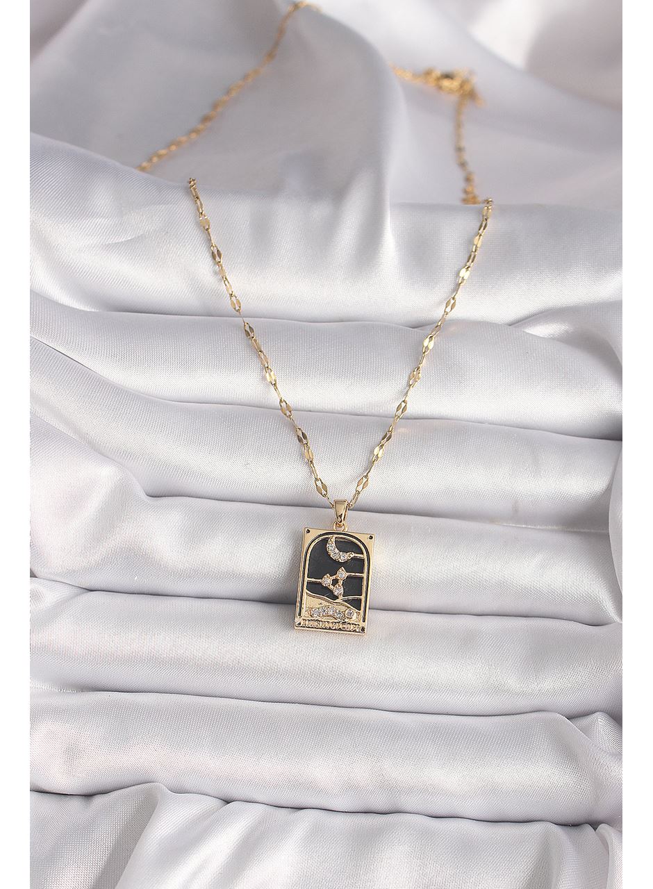 316L Çelik Gold Renk Zirkon Taşlı Ay Figürlü Tarot Model Kadın Kolye