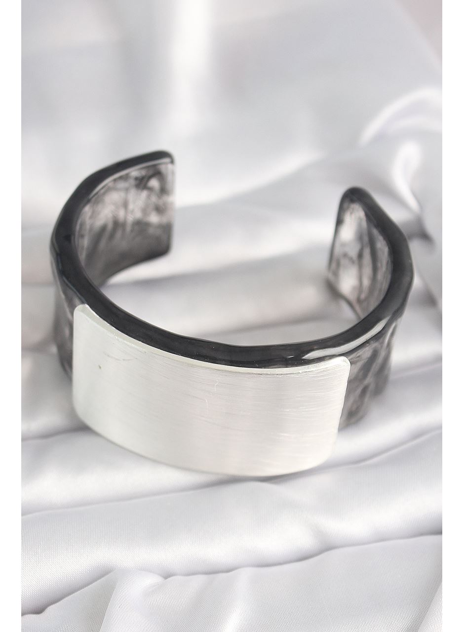 Siyah Mermer Desen Akrilik Plastik Dikdörtgen Plaka Model Vintage Kadın Bilezik