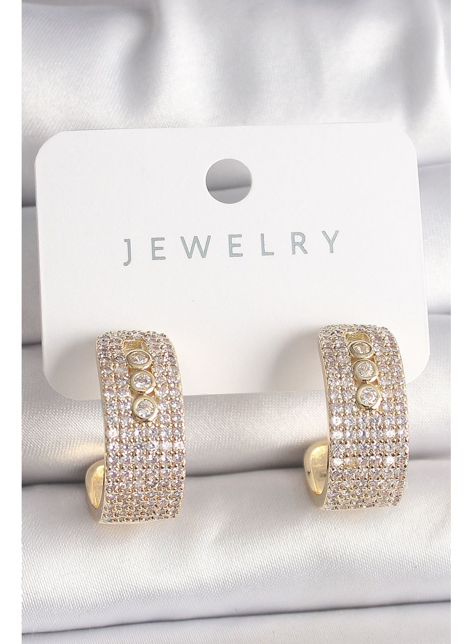 Pirinç Gold Renk Zirkon Taşlı Halka Messika Model Kadın Küpe