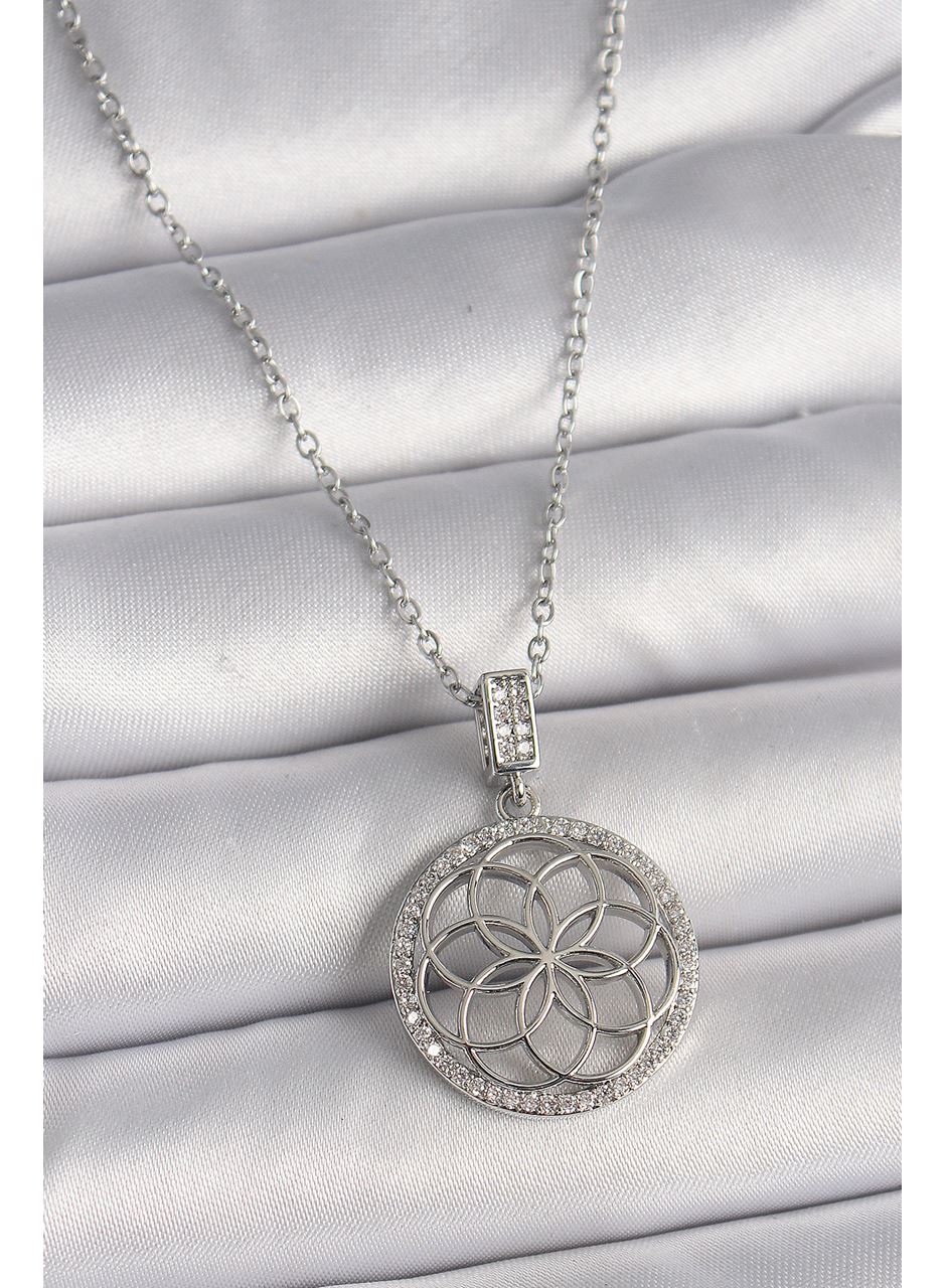 316L Çelik Gümüş Renk Zincir Zirkon Taşlı Lotus Model Kadın Kolye