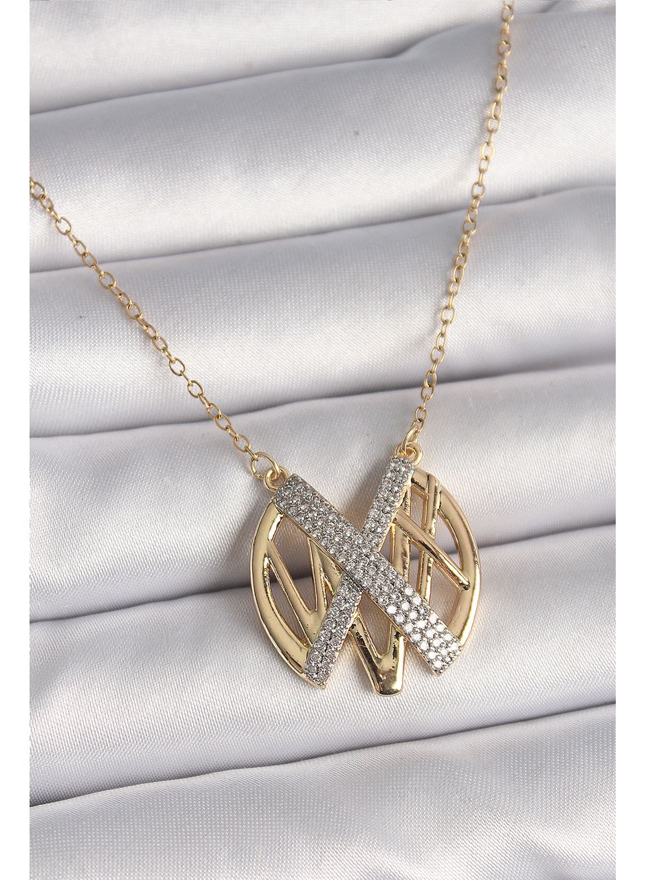 316L Çelik Gold Renk Zirkon Taşlı Vintage Model Kadın Kolye