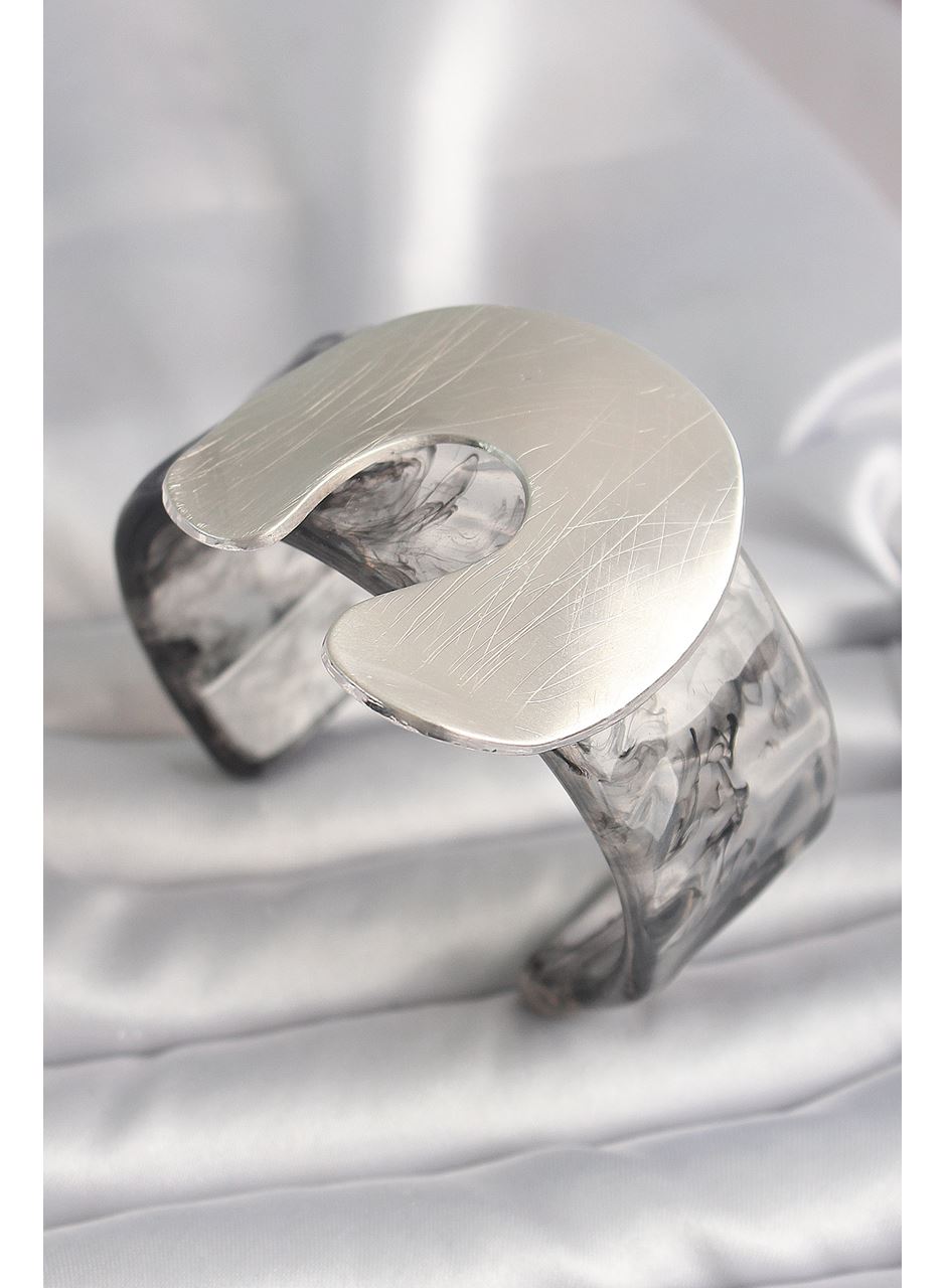 Siyah Mermer Desen Akrilik Plaka Vintage Kadın Bilezik