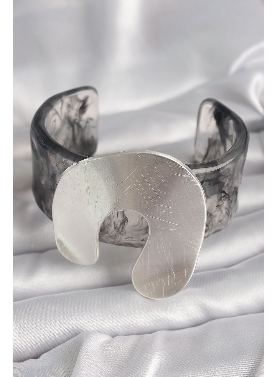 Siyah Mermer Desen Akrilik Plaka Vintage Kadın Bilezik