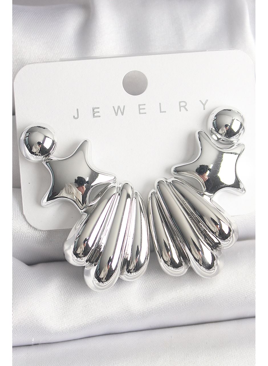 Gümüş Renk Yıldız Deniz Kabuğu Model CCB Plastik Kadın Küpe Seti