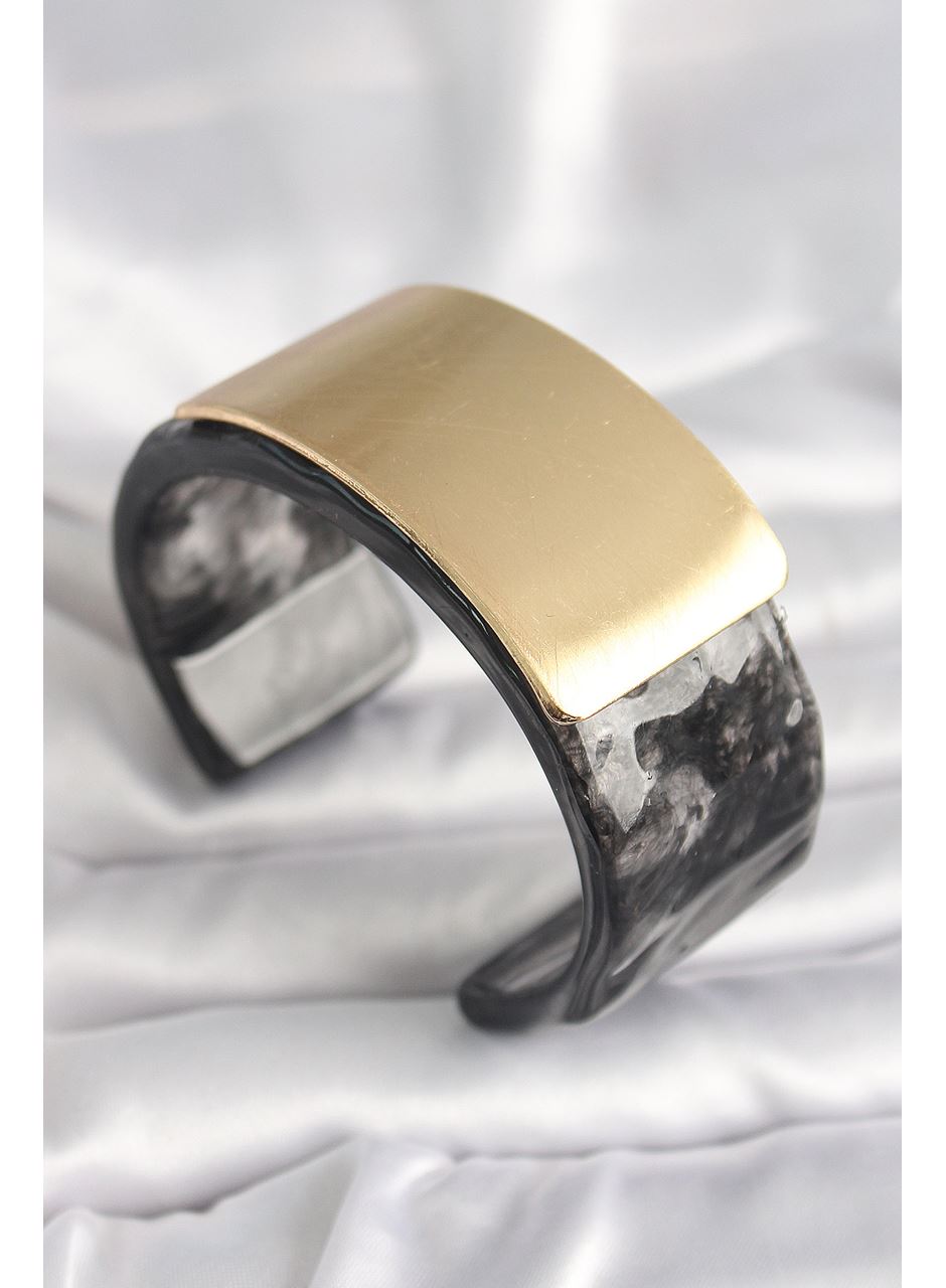 Siyah Mermer Desen Akrilik Plastik Gol Dikdörtgen Plaka Model Vingtage Kadın Bilezik